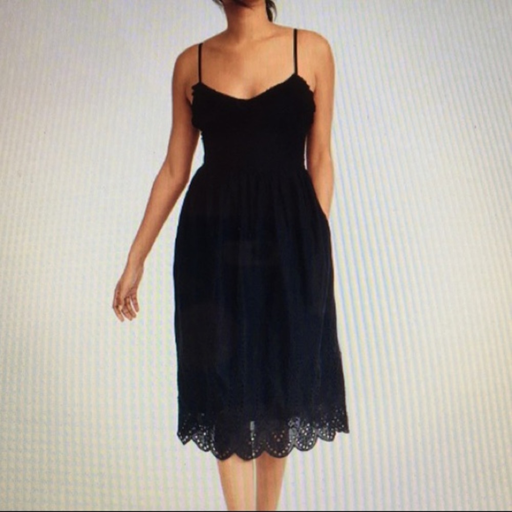 Abercrombie Black Eyelet Embroidered Midi Dress, Size Small Petite
